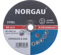 Диск шлифовальный армированный по стали NT-PRO 24 (230x6х22.2 мм) NORGAU 083250230