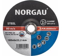 Диск шлифовальный армированный NT-PRO 24 (180x6х22.2 мм) NORGAU 083250180