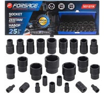 Набор головок ударных 6-гранных 1/4"DR, 1/2"DR 25 предметов Forsage F-50121K(59041)