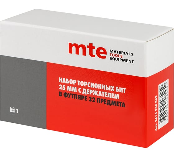 Набор торсионных бит 1/4″, 25 мм, PH, PZ, TX, HEX, SL, с держателем, 32 предмета MTE 2614250032