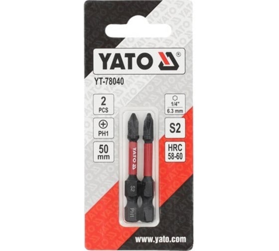 Биты ударные PH1, 50 мм, 1/4", 2 шт YATO YT-78040