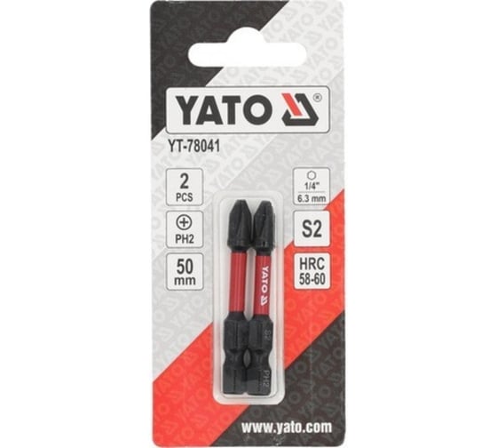 Биты ударные PH2, 50 мм, 1/4", 2 шт YATO YT-78041