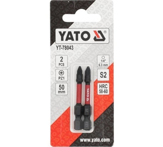 Насадки для ударной отвёртки PZ1, 50 мм, 1/4", 2 шт YATO YT-78043