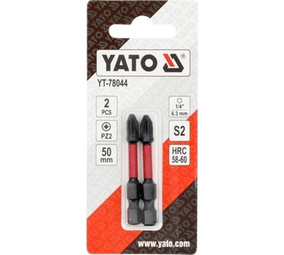 Биты ударные PZ2, 50 мм, 1/4", 2 шт YATO YT-78044