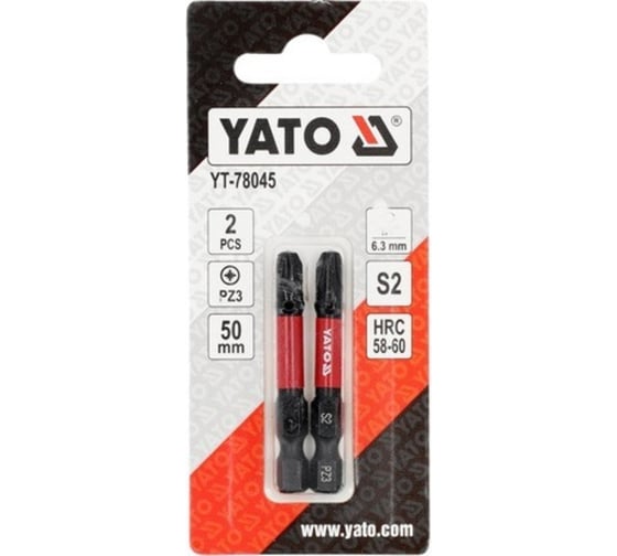 Биты ударные PZ3, 50 мм, 1/4", 2 шт YATO YT-78045