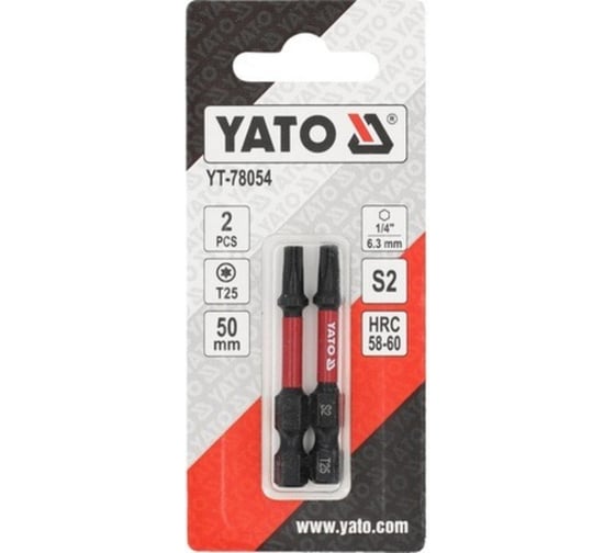 Биты ударные Т25, 50 мм, 1/4", 2 шт YATO YT-78054