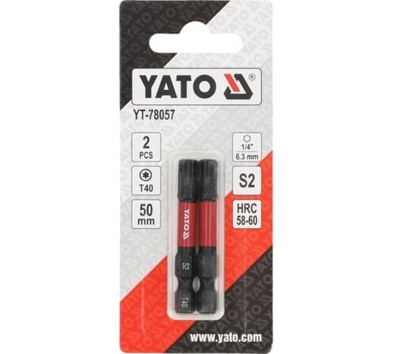 Биты ударные Т40, 50 мм, 1/4", 2 шт YATO YT-78057