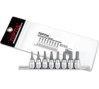 Набор торцевых головок TORX T15-T50, L48 мм, 3/8"DR, 8 предметов на планке TOPTUL GAAG0804