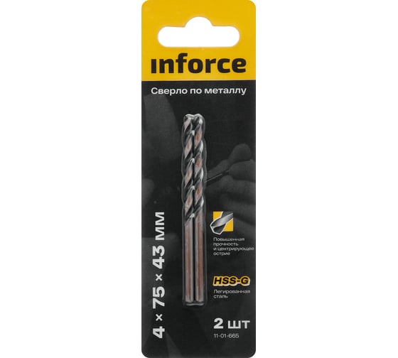 Сверло по металлу HSS-G (2 шт; 4х75х43 мм) Inforce 11-01-665