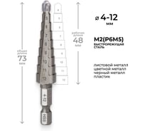 Сверло ступенчатое Р6М5 (4-12 мм; шестигранный хвостовик) RAGE by VIRA 554001