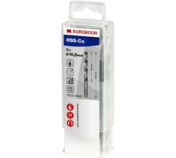 Сверло по металлу кобальтовое HSS-Co (5 шт; 10.5х133х87 мм) EUROBOOR TDCO.105/5 1