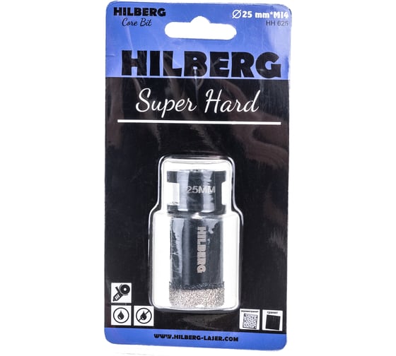 Коронка алмазная по керамике и керамограниту Super Hard (25 мм; M14) Hilberg HH625
