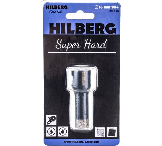 Коронка алмазная с воском по керамике и керамограниту Super Hard (16 мм; M14) Hilberg HH616 1