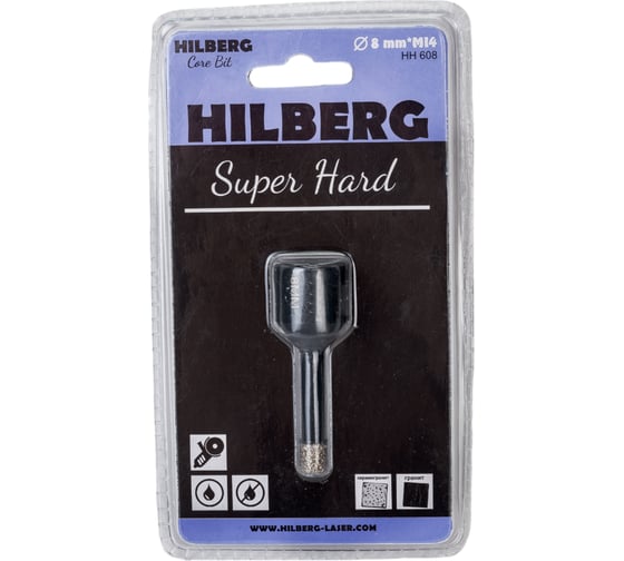 Коронка алмазная с воском по керамике и керамограниту Super Hard (8 мм; M14) Hilberg HH608