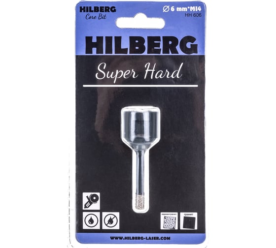 Коронка алмазная с воском по керамике и керамограниту Super Hard (6 мм; M14) Hilberg HH606