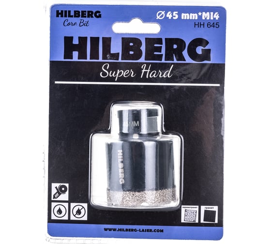 Коронка алмазная по керамике и керамограниту Super Hard (45 мм; M14) Hilberg HH645