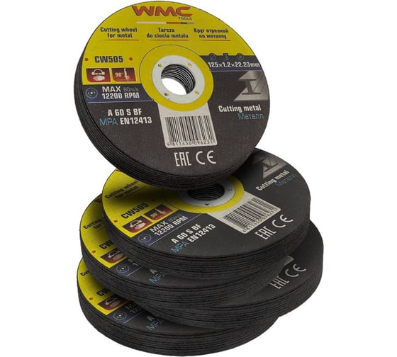 Круг отрезной абразивный 125x1.2x22.2 мм, 50 шт WMC TOOLS WMC-CW505/50шт к-т/(56736)