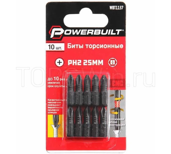 Биты торсионные POWERBUILT PH2x25 мм, 10 шт TORGWIN WBT1137