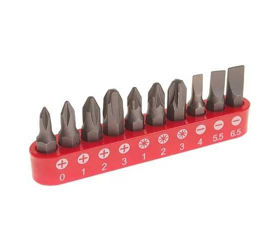 Набор бит 10 шт, 1/4" (PH.0,1,2,3, PZ.1,2,3, SL 4, 5.5, 6.5 мм), 25 мм, в блистере Rockforce RF-21020(1278)
