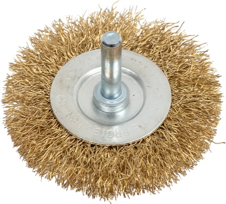 Щетка крацовка для дрели со шпилькой, дисковая, витая, латунированная, 65 мм GREPP 215-065