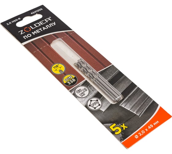 Сверло по металлу HSS-R (5 шт; 2х49 мм; цилиндрический хвостовик) ZOLDER 4241205
