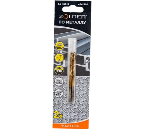 Сверло по металлу HSS-G (2 шт; 3х61 мм; цилиндрический хвостовик) ZOLDER 4341302