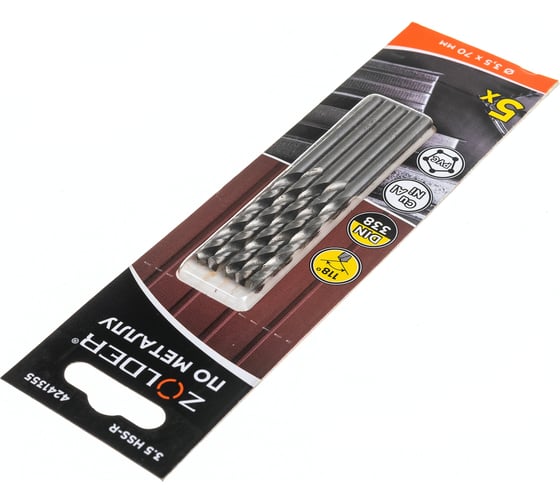 Сверло по металлу HSS-R (5 шт; 3.5х70 мм; цилиндрический хвостовик) ZOLDER 4241355