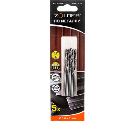 Сверло по металлу HSS-R (5 шт; 3х61 мм; цилиндрический хвостовик) ZOLDER 4241305