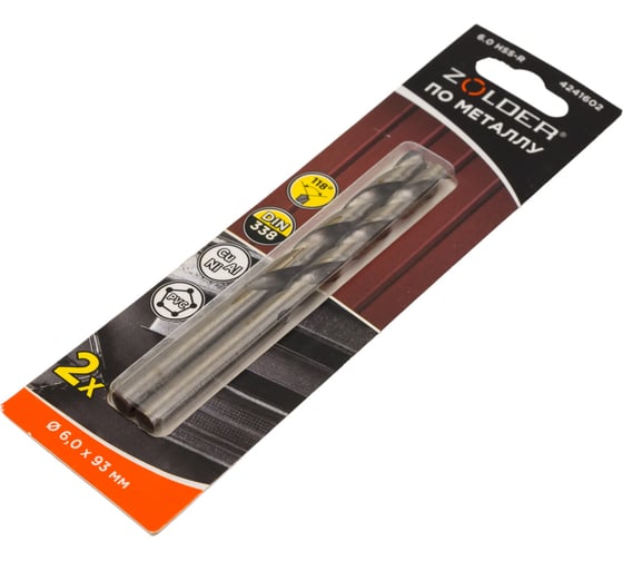 Сверло по металлу HSS-R (2 шт; 6х93 мм; цилиндрический хвостовик) ZOLDER 4241602