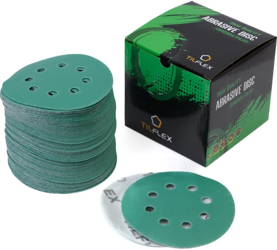 Абразивный круг GREEN Film 125 мм, P600, 8 отверстий, на липучке, 100 шт TILFLEX TL40-600/100