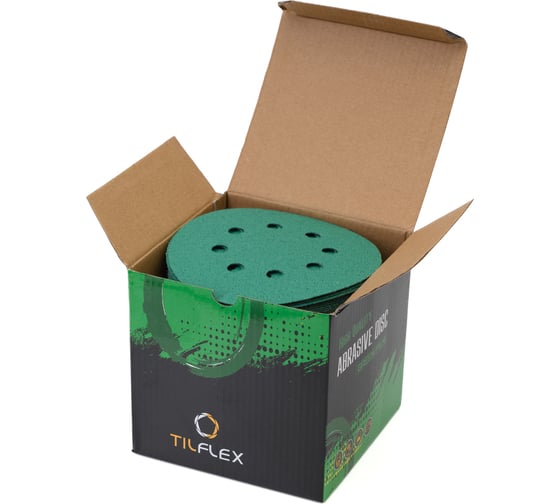 Абразивный круг GREEN Film 125 мм, P060, 8 отверстий, на липучке, 100 шт TILFLEX TL40-060/100