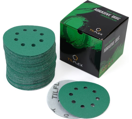 Абразивный круг GREEN Film 125 мм, P180, 8 отверстий, на липучке, 10 шт TILFLEX TL40-180/10
