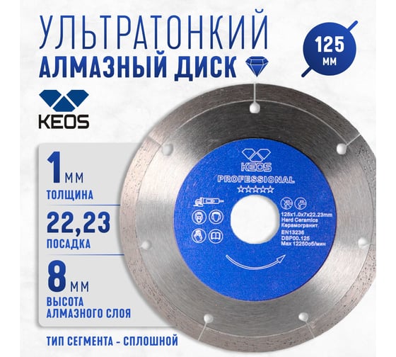 Диск алмазный ультратонкий по керамограниту Professional Ultra (125х1х22.23 мм) KEOS DBP00.125