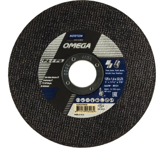 Круг отрезной N-Omega (125x1.6x22.23 мм; BF41 A46W) Norton 66253370030