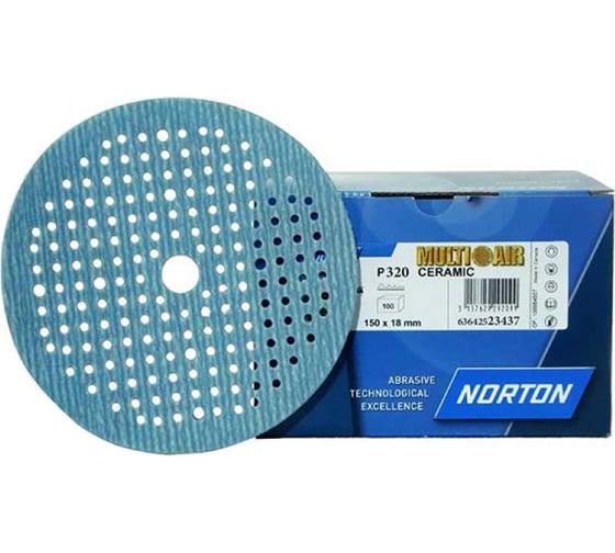 Диск самозацепляющийся Multi-Air Plus A975 (100 шт; 150 мм; P320; 181 отверстие) Norton 63642523437 1