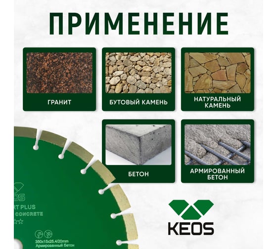 Диск алмазный Standart Plus сегментный армированный бетон (350х25.4/20 мм) KEOS DBS02.350P