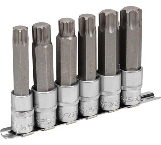 Набор головок-бит разнопрофильных Spline-Torx на планке (6 шт; 1/2") Forsage F-40918L(46632)