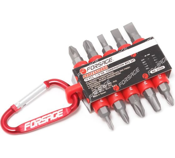 Набор бит разнопрофильных Phillips-Pozidriv-Slotted (10 шт; 1/4") Forsage F-21030 1