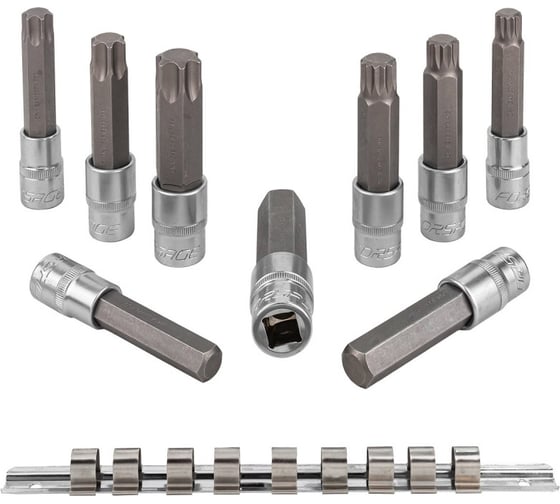 Набор головок-бит разнопрофильных Spline-Torx-Hex на планке (9 шт; 1/2") Forsage F-40919L(46633)