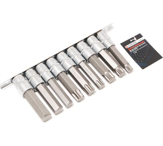 Набор головок-бит разнопрофильных Spline-Torx-Hex на планке (9 шт; 1/2") Forsage F-40919L(46633)