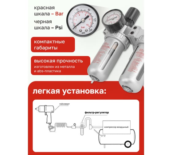 Блок подготовки воздуха 1/4" для пневмосистемы Forsage F-AFRL802(47051)