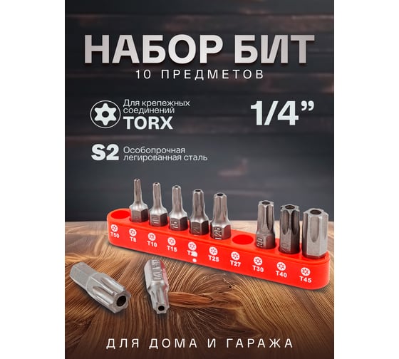 Набор бит TORX с отверстием в блистере (10 шт; 1/4") Forsage F-21022T(8366)
