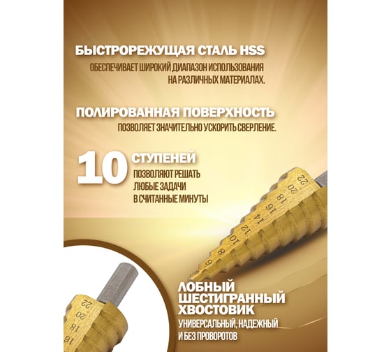 Сверло ступенчатое HSS 4241 4-22 мм Forsage F-44741(29854)