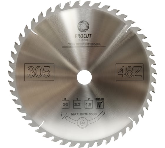 Пильный диск 305x30x2.6/1.8 мм, Z=48, ATB, продольный/поперечный рез, по древесине PROCUT 797.3053048A.ECO 1