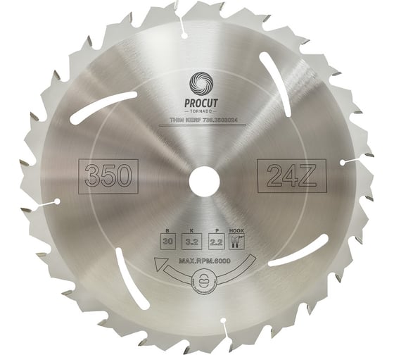 Пильный диск 350x30x3.2/2.2 мм, Z=24, ATB, продольный рез, по древесине, защита отдачи PROCUT 736.3503024.ECO