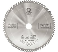 Пильный диск 260x30x2.4/1.6 мм, Z=80, ATB, поперечный рез, по древесине PROCUT 797.2603080F.ECO