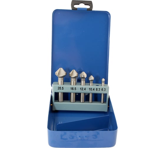 Набор зенковок конус 90°, 5 шт, 6.3-25 мм, Р18, в металлической коробке, ц/х CNIC 53873