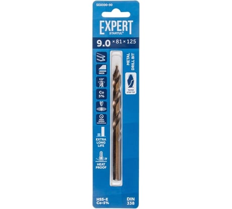 Сверло по металлу ц/х, 9.0x81x125 мм, HSS-Co, EXPERT STARTUL SE8300-90