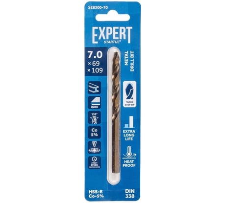 Сверло по металлу ц/х, 7.0x69x109 мм, HSS-Co, EXPERT STARTUL SE8300-70