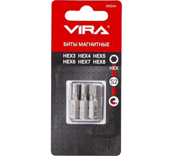 Набор бит HEX, 25 мм, 6 шт VIRA 303244
